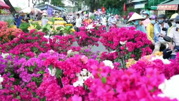 Chi Minh City Vietnam Febbraio 2021 Bustle Acquistare Fiori Mercato — Video Stock