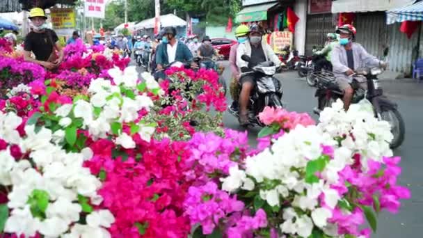 Chi Minh City Vietnam Február 2021 Nyüzsgő Vásárol Virágok Virágpiacon — Stock videók