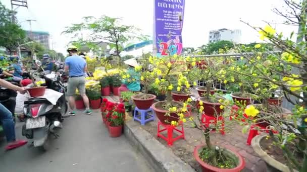 Chi Minh City Vietnam Februari 2021 Bustle Buying Flowers Flower — Stockvideo