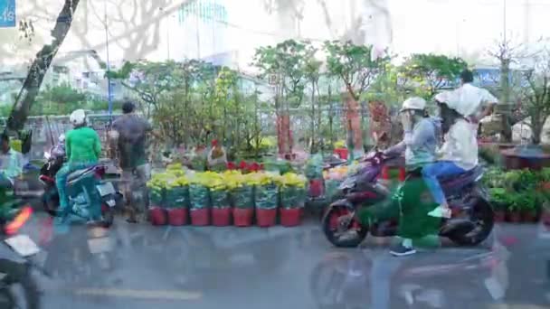 Chi Minh Stadt Vietnam Februar 2021 Hektik Beim Blumenmarkt Einheimische — Stockvideo