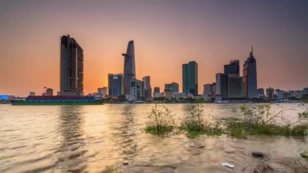 Місто Мін Єтнам Березня 2021 Прохід Ріки Захід Неба Ночі — стокове відео