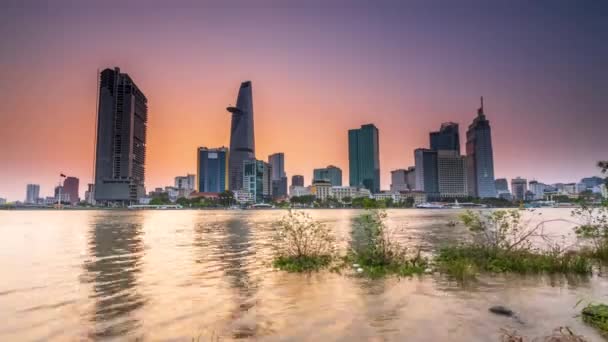Chi Minh Şehri Vietnam Mart 2021 Zaman Nehir Kenarı Günbatımı — Stok video