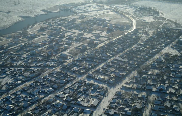 Luftaufnahme über der Stadt im Winter — Stockfoto