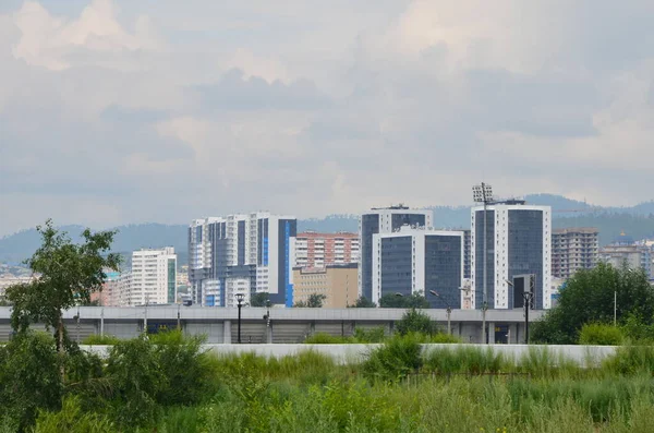 Kép Egy Városképet Mutat Épületekkel Stadionnal — Stock Fotó