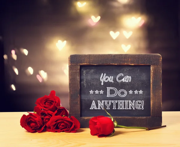 You can do anything message on a small chalkboard — Stockfoto