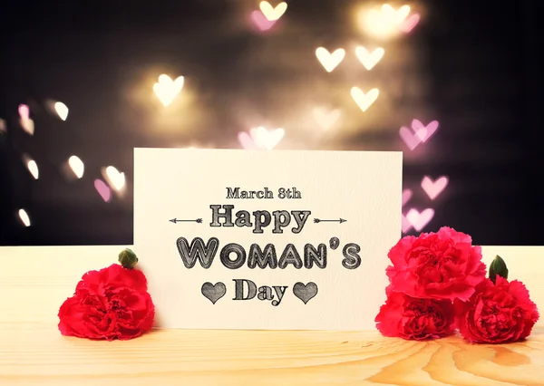 Cartão de mensagem do dia das mulheres com flores de cravo — Fotografia de Stock