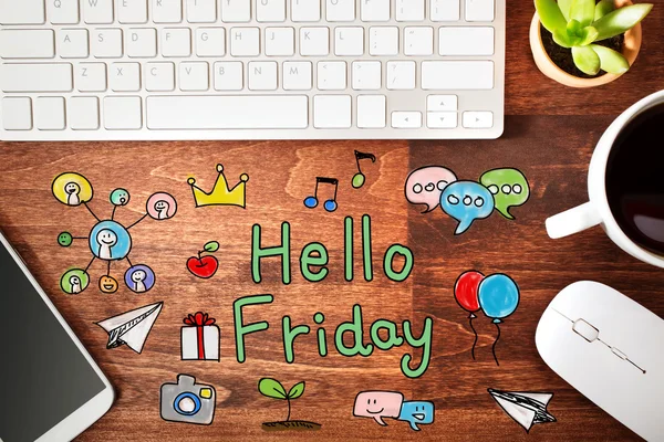 Hello Friday concept with workstation — Stock Photo, Image