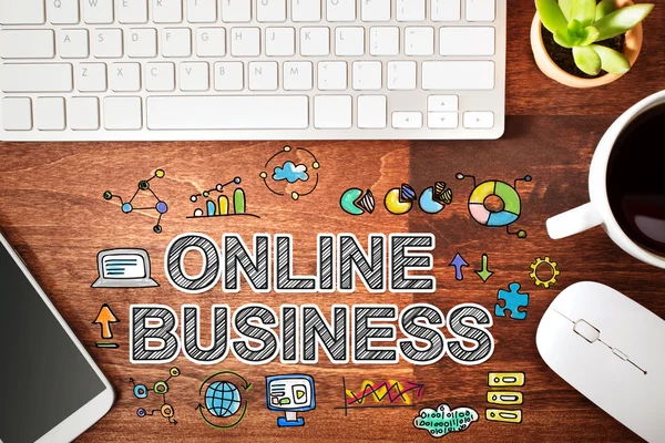 Online businessconcept met werkstation — Stockfoto