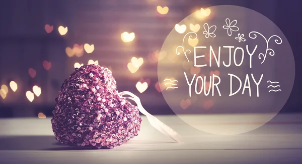 Enjoy Your Day message with pink heart — Stock Photo, Image