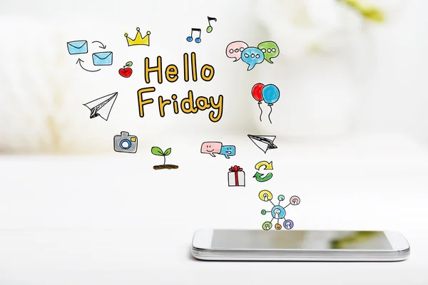 Hola concepto viernes con smartphone —  Fotos de Stock