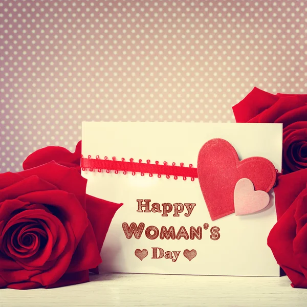 Womans day message with red roses — Stock Photo, Image