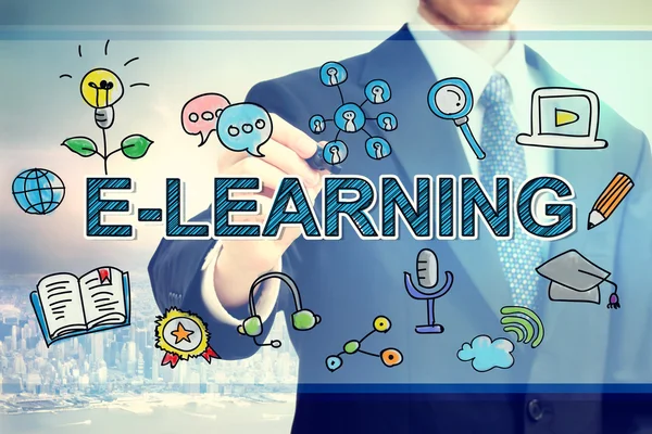 Biznesmen rysunek koncepcji E-Learning — Zdjęcie stockowe