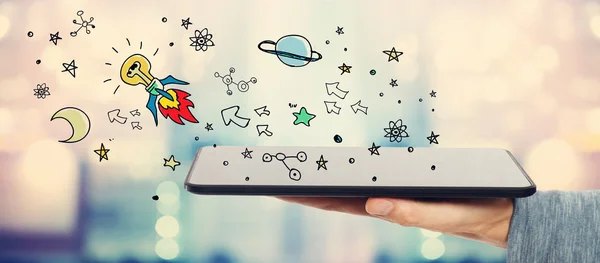 Idee Raketenkonzept mit Tablet-Computer — Stockfoto