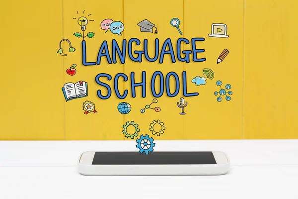 Language School concept met smartphone — Stockfoto