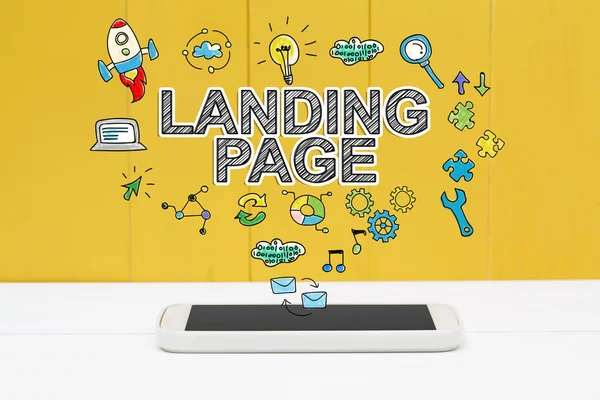 Concepto de landing page con smartphone —  Fotos de Stock