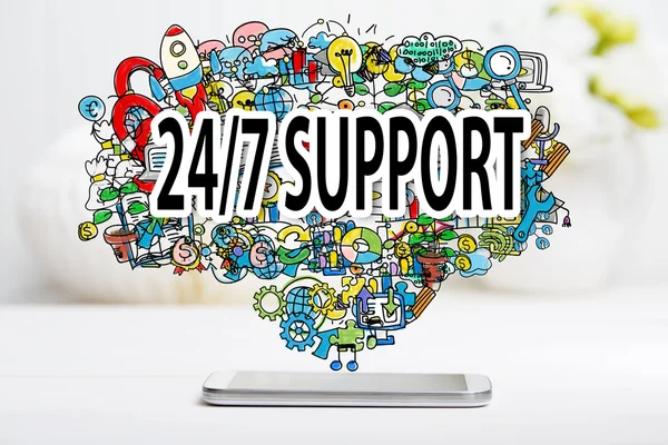 24 / 7 support concept met smartphone — Stockfoto