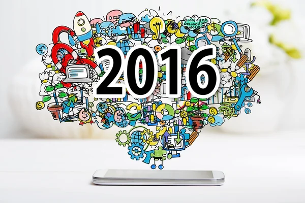 Concepto 2016 con smartphone — Foto de Stock