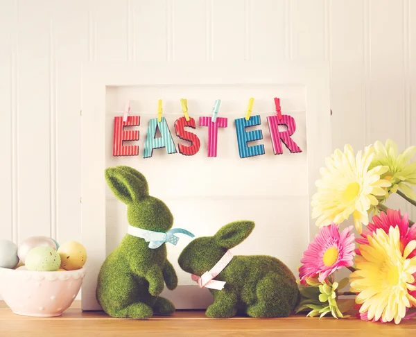 Easter letters hanging with clothespins — Stock Photo, Image