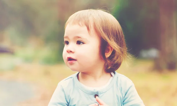 Happy toddler girl playing outside — Stock Photo, Image