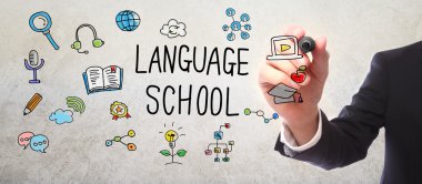 İşadamı çizim Dil Okulu kavramı