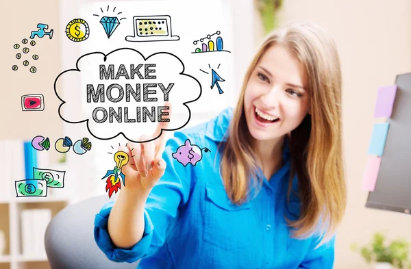 Make Money Online koncepció nő — Stock Fotó