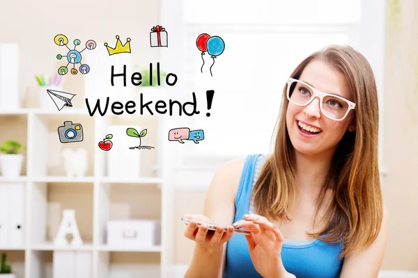 Hello Weekend concept with young woman — Stock Photo, Image