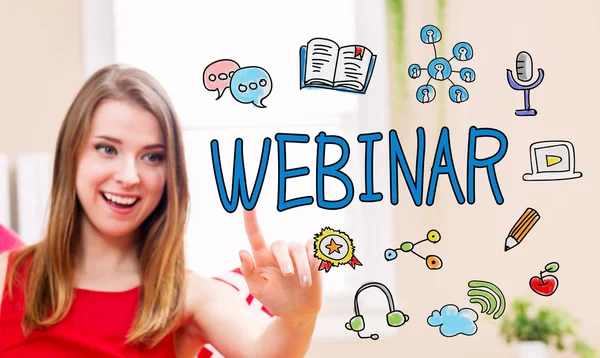 Webinar concept met jonge vrouw — Stockfoto