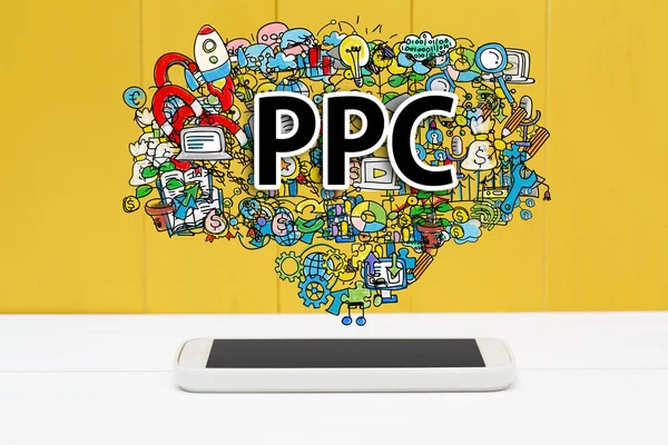 PPC concept met smartphone — Stockfoto