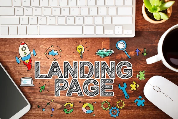 Concetto Landing Page con workstation — Foto Stock