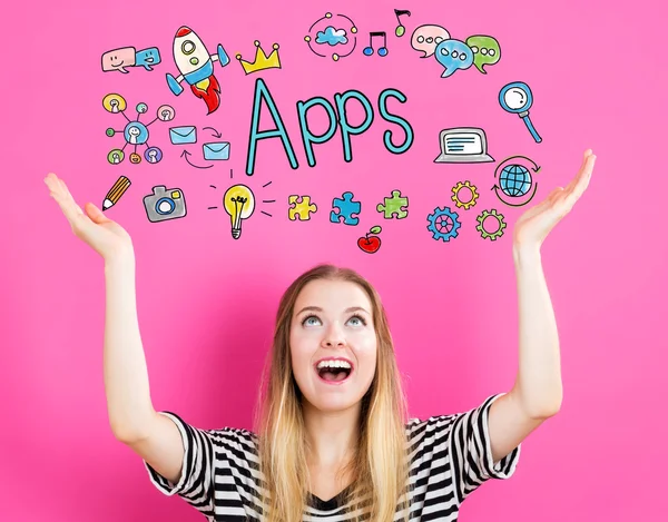 Concepto APPS con mujer joven —  Fotos de Stock