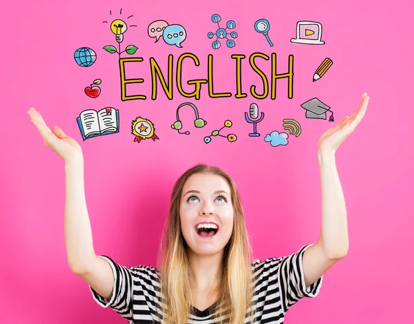 Concepto inglés con mujer joven — Foto de Stock