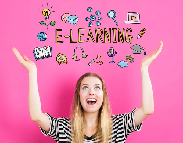 E-learning concept met jonge vrouw — Stockfoto