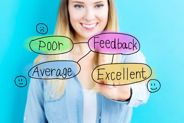 Concetto di feedback con giovane donna — Foto Stock