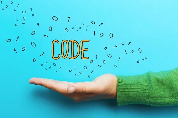Conceito de código com mão — Fotografia de Stock