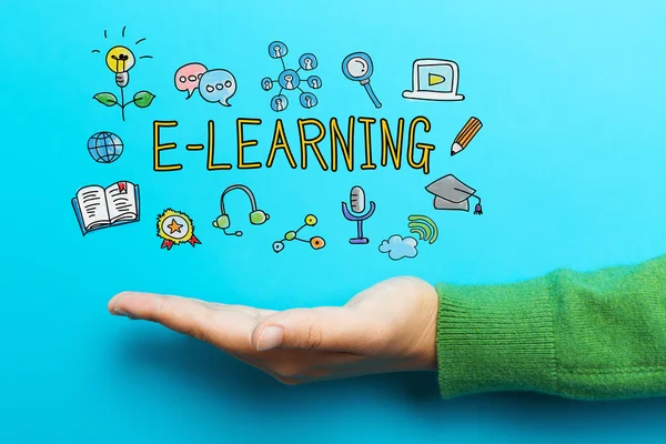 Koncept E-Learning s rukou — Stock fotografie