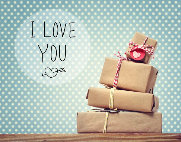 I Love You message with gift boxes — Stock Photo, Image