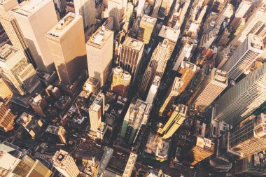 Gün batımında Times Square NYC havadan görünümü
