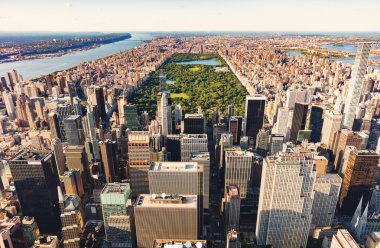 Gün batımında Central Park NYC havadan görünümü
