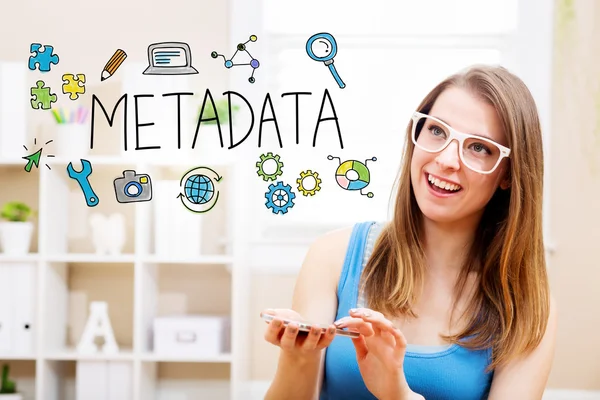 Metadata koncept s mladou ženou — Stock fotografie
