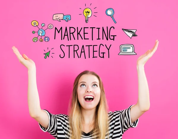 Marketing strategie concept met jonge vrouw — Stockfoto