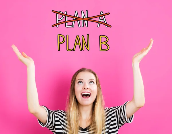 Plan B concept met jonge vrouw — Stockfoto