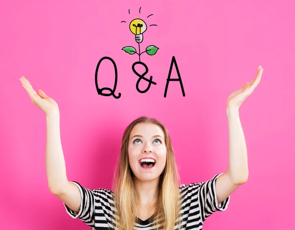 Q and A concept with young woman — Stock Photo, Image