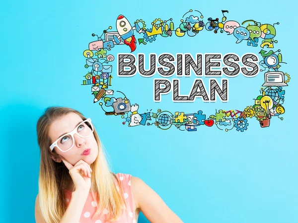 Business Plan concept met jonge vrouw — Stockfoto