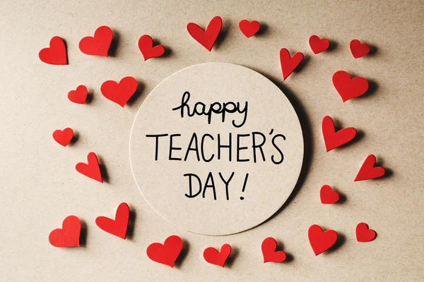 Happy Teachers Day message with small hearts — Stock Photo, Image