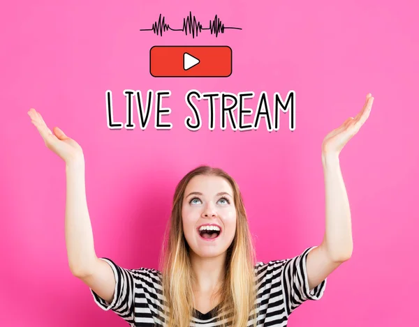 Live Stream concept with young woman — Stock Photo, Image