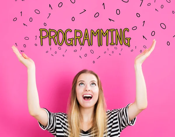 Programming concept with young woman — Stock Photo, Image