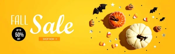 Bannière de vente d'automne avec décorations d'Halloween — Photo