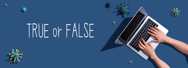 True or False with woman using a laptop — Stock Photo, Image