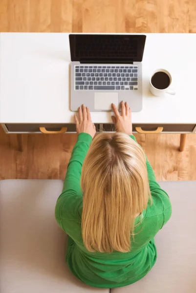 Jonge vrouw met behulp van haar laptop — Stockfoto