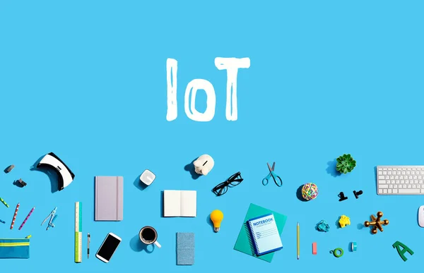 IoT with electronic gadgets and office supplies — Stock Photo, Image